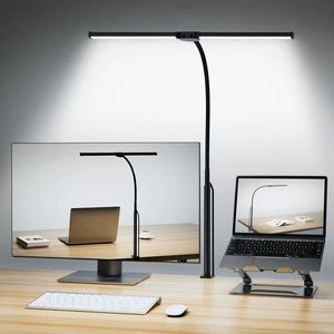 LED Desk Lamp for Home Office, Double Head Desk Light with Clamp | 5 Modes 10 Brightness, Flexible Goose-Neck, Eye-Caring, Memory Function, Computer Monitor Table Clip Lamp, USB Adapter, Black LED Desk Lamp for Home Office, Double Head Desk Light with Clamp | 5 Modes 10 Brightness, Flexible Goose-Neck, Eye-Caring, Memory Function, Computer Monitor Table Clip Lamp, USB Adapter, Black
