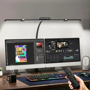 24W LED Clamp Desk Lamp, 3 Light Bars Architect Desk Light with Motion Sensor & Remote, Eye Caring Stepless Dimming Table Lamp for Home Office Study, Black 24W LED Clamp Desk Lamp, 3 Light Bars Architect Desk Light with Motion Sensor & Remote, Eye Caring Stepless Dimming Table Lamp for Home Office Study, Black