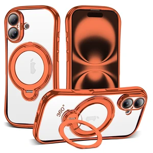 Plating Clear Phone Case for iPhone 16 with Stand 6.1", Orange | Plating Glossy Case for iPhone 16 Phone Case,360° Magnetic Ring Stand,Compatible with Mag-Safe,Full Camera Protector Plating Clear Phone Case for iPhone 16 with Stand 6.1", Orange | Plating Glossy Case for iPhone 16 Phone Case,360° Magnetic Ring Stand,Compatible with Mag-Safe,Full Camera Protector