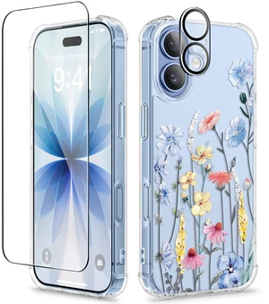 for iPhone 17 Case Floral Clear Slim Women | Non-Yellowing, Screen Protector+Full Camera Protection, Shockproof Protective Case for iPhone 17 6.3", Aconite/Light Blue for iPhone 17 Case Floral Clear Slim Women | Non-Yellowing, Screen Protector+Full Camera Protection, Shockproof Protective Case for iPhone 17 6.3", Aconite/Light Blue