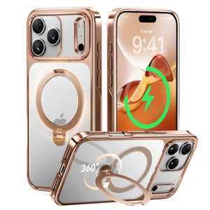 Glossy Rose Gold 360 Spin Magnetic Stand for iPhone 17 Pro Max Case | Never Yellow, Chrome, Glossy, Fit for MagSafe, 17FT Drop Protection, Titanium 6.9, Hands-Free Viewing, Office Meeting, Travel Glossy Rose Gold 360 Spin Magnetic Stand for iPhone 17 Pro Max Case | Never Yellow, Chrome, Glossy, Fit for MagSafe, 17FT Drop Protection, Titanium 6.9, Hands-Free Viewing, Office Meeting, Travel