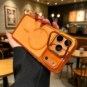 Magnetic for iPhone 17 Pro Max Case Clear with Stand(Lens Invisible Bracket) Military-Grade Drop Protection Magnetic Phone Case,Phone Cover for Girls Women Men,Orange Magnetic for iPhone 17 Pro Max Case Clear with Stand(Lens Invisible Bracket) Military-Grade Drop Protection Magnetic Phone Case,Phone Cover for Girls Women Men,Orange