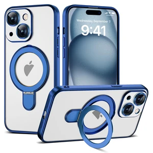 Plating Clear Phone Case for iPhone 15 with Stand 6.1", Blue | Plating Glossy Case for iPhone 15 Phone Case,Magnetic Ring Stand,Compatible with Mag-Safe,Full Camera Protector,TPU Plating Clear Phone Case for iPhone 15 with Stand 6.1", Blue | Plating Glossy Case for iPhone 15 Phone Case,Magnetic Ring Stand,Compatible with Mag-Safe,Full Camera Protector,TPU