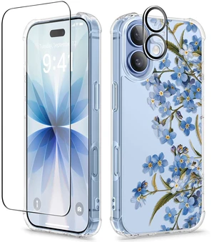 for iPhone 17 Case Floral Clear Slim Women | Non-Yellowing, Screen Protector+Full Camera Protection, Shockproof Protective Case for iPhone 17 6.3", Aconite/Blue for iPhone 17 Case Floral Clear Slim Women | Non-Yellowing, Screen Protector+Full Camera Protection, Shockproof Protective Case for iPhone 17 6.3", Aconite/Blue