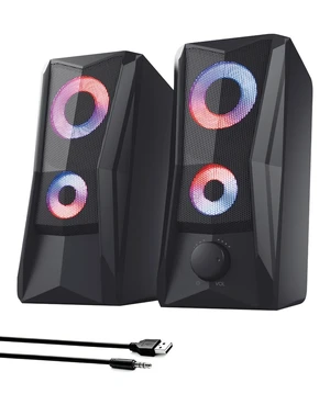 PC Speakers for Desktop, 2.0 Channel Touch Control Volume Light | USB powered, 3.5mm AUX plug and play for PC, laptop, monitor;2 cables, up to 78 in, RGB lighting , front volume knob PC Speakers for Desktop, 2.0 Channel Touch Control Volume Light | USB powered, 3.5mm AUX plug and play for PC, laptop, monitor;2 cables, up to 78 in, RGB lighting , front volume knob