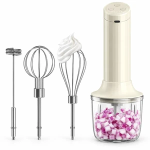 Cordless Hand Mixer, 4-in-1 Handheld Electric Mixer with Electric Whisk Frother & 10 oz Mini Food Chopper, USB-C Rechargeable 4-Speed Hand Mixer for Eggs, Cream, Coffee & Small-Batch Prep Cordless Hand Mixer, 4-in-1 Handheld Electric Mixer with Electric Whisk Frother & 10 oz Mini Food Chopper, USB-C Rechargeable 4-Speed Hand Mixer for Eggs, Cream, Coffee & Small-Batch Prep