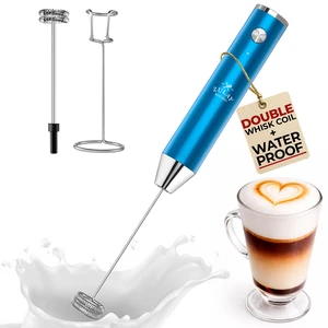 Rechargeable Milk Frother Handheld - Frother Wand, Drink Mixer, Electric Whisk Frother, for Cappuccinos, Matcha & Protein Powder - Lux Double Whisk 2 Speed Waterproof 2000mAh Blue Rechargeable Milk Frother Handheld - Frother Wand, Drink Mixer, Electric Whisk Frother, for Cappuccinos, Matcha & Protein Powder - Lux Double Whisk 2 Speed Waterproof 2000mAh Blue