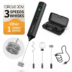 Rechargeable Handheld Milk Frother Wand with 3 Variable Speeds, 3 Whisks and Storage Box, Electric Drink Mixer for Latte, Cappuccino, Hot Chocolate, Eggs and Protein Powder, Black Rechargeable Handheld Milk Frother Wand with 3 Variable Speeds, 3 Whisks and Storage Box, Electric Drink Mixer for Latte, Cappuccino, Hot Chocolate, Eggs and Protein Powder, Black