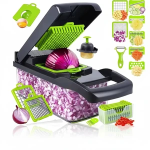 14-in-1 Vegetable Chopper with Container Onion Chopper, Dicer, Slicer & Grater, Food Chopper with Stainless Steel Blades, BPA-Free, Easy Clean, Green 14-in-1 Vegetable Chopper with Container Onion Chopper, Dicer, Slicer & Grater, Food Chopper with Stainless Steel Blades, BPA-Free, Easy Clean, Green