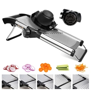 5in1 Adjustable Mandoline Slicer, Stainless Steel Vegetable Cutter | Ultra Sharp Blades, NonSlip Base, Safety Food Holder Included, Julienne Slicer & Shredder for Potato, Onion, Cabbage 5in1 Adjustable Mandoline Slicer, Stainless Steel Vegetable Cutter | Ultra Sharp Blades, NonSlip Base, Safety Food Holder Included, Julienne Slicer & Shredder for Potato, Onion, Cabbage