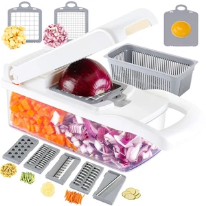 Vegetable Chopper Onion Cutter, 12 in 1 Professional Mandoline Slicer for Kitchen, Multifunctional Food Chopper for Potato, Tomato, Veggie with Strainer Basket, 8 Blades, White Vegetable Chopper Onion Cutter, 12 in 1 Professional Mandoline Slicer for Kitchen, Multifunctional Food Chopper for Potato, Tomato, Veggie with Strainer Basket, 8 Blades, White