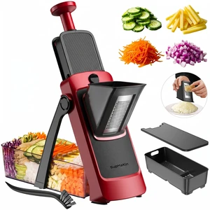 Safe Mandoline Slicer, Adjustable Vegetable Food Slicer and Chopper, Potato Fries Fry Cutter, Veggie Salad Chopper, New Kitchen Chopping Artifact Gifts (4V RED) Safe Mandoline Slicer, Adjustable Vegetable Food Slicer and Chopper, Potato Fries Fry Cutter, Veggie Salad Chopper, New Kitchen Chopping Artifact Gifts (4V RED)