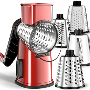 4 in 1 Large Rotary Cheese Grater Hand Crank (Red black 4 Graters) | Cheese Shredder Rotary and Slicer with 4 Stainless Steel Blades for Vegetables, Veggie and Cheese, Stronger Suction Base 4 in 1 Large Rotary Cheese Grater Hand Crank (Red black 4 Graters) | Cheese Shredder Rotary and Slicer with 4 Stainless Steel Blades for Vegetables, Veggie and Cheese, Stronger Suction Base