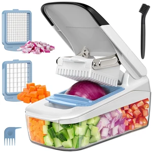 Vegetable Chopper with Container, Vegetable Cutter for Onion Fruit | 50% less effort for every chop, 2 in 1 manual food veggie chopper with 2 stainless steel chopping blades Vegetable Chopper with Container, Vegetable Cutter for Onion Fruit | 50% less effort for every chop, 2 in 1 manual food veggie chopper with 2 stainless steel chopping blades