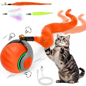 Interactive Cat Toy Ball, Rechargeable Cat Toys for Indoor Cats | with Feather Tails for Kittens Chasing, Motion Activated Ball for Enrichment, Automatic Rolling Toys to Keep Them Busy Orange Interactive Cat Toy Ball, Rechargeable Cat Toys for Indoor Cats | with Feather Tails for Kittens Chasing, Motion Activated Ball for Enrichment, Automatic Rolling Toys to Keep Them Busy Orange