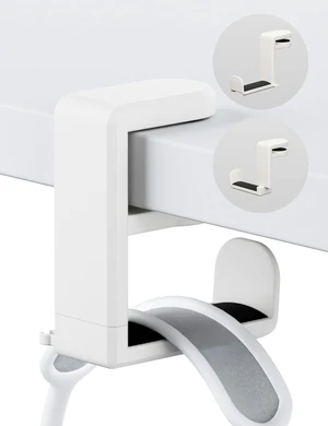 Headphone Hook Under Desk Holder 360-Degree Adjustable Rotation, White | Fits 0.47-1.57 in desks as headset stand hanger, easy spring clamp, soft rubber pads, built-in loop for cable organizer Headphone Hook Under Desk Holder 360-Degree Adjustable Rotation, White | Fits 0.47-1.57 in desks as headset stand hanger, easy spring clamp, soft rubber pads, built-in loop for cable organizer
