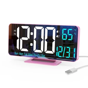 Pink Digital Clock for Bedroom 6.7in Dual Alarm Clock with Dimming, 12/24h, Seconds, Date, Day of Week, Temp, Desk Clock, LED Clock for Table Decor, Digital Calendar Table Clocks for Bedrooms Pink Digital Clock for Bedroom 6.7in Dual Alarm Clock with Dimming, 12/24h, Seconds, Date, Day of Week, Temp, Desk Clock, LED Clock for Table Decor, Digital Calendar Table Clocks for Bedrooms