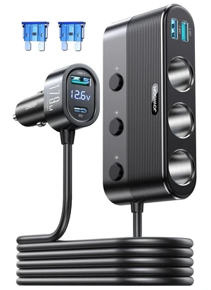 179W 7 in 1 Cigarette Lighter Splitter, PD30W Fast Charging Adapter for Car | Type-C, 39.6IN Extension Cable, 12V/24V Cigarette Lighter Adapter, 3 USB Ports, Independent Switches, Voltage Display 179W 7 in 1 Cigarette Lighter Splitter, PD30W Fast Charging Adapter for Car | Type-C, 39.6IN Extension Cable, 12V/24V Cigarette Lighter Adapter, 3 USB Ports, Independent Switches, Voltage Display
