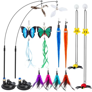3-in-1 Cat Wand Toys,12Pcs Interactive Cat Feather Toys for Indoor Self Play & Exercise,2 Reusable Strong Suction Cups,2 Hanging Spider Toys for Kitten 3-in-1 Cat Wand Toys,12Pcs Interactive Cat Feather Toys for Indoor Self Play & Exercise,2 Reusable Strong Suction Cups,2 Hanging Spider Toys for Kitten