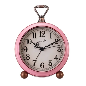 4.5" Battery Operated Antique Retro Analog Metal Alarm Clock, Silent Bedside Desk Clock, Wall-Hanging Vintage Clock(Vintage Pink) 4.5" Battery Operated Antique Retro Analog Metal Alarm Clock, Silent Bedside Desk Clock, Wall-Hanging Vintage Clock(Vintage Pink)