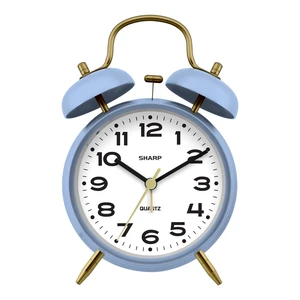4-Inch Twin Bell Alarm Clock for Heavy Sleepers, Cornflower Blue | Extra-loud metal bell alarm, quiet quartz movement, press-button backlight, rustic bronze accents, battery operated 4-Inch Twin Bell Alarm Clock for Heavy Sleepers, Cornflower Blue | Extra-loud metal bell alarm, quiet quartz movement, press-button backlight, rustic bronze accents, battery operated