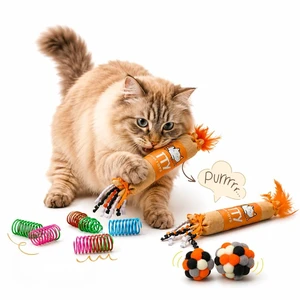 Kruncher Set, 34 to 44 Piece Interactive Cat Toy, Variety Pack Includes 2 Burlap Crinkle Kicker Toys with Feathers 30 Durable Cat Springs and 2 Soft Plush Pom Poms for Indoor Cats. Kruncher Set, 34 to 44 Piece Interactive Cat Toy, Variety Pack Includes 2 Burlap Crinkle Kicker Toys with Feathers 30 Durable Cat Springs and 2 Soft Plush Pom Poms for Indoor Cats.
