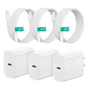 20W USB C Fast Charger for iPhone, 3-Pack with 10FT Braided Cable | Fast Type C charging for iPhone 18 Pro Max/18 Pro/17/17 Pro/17 Pro Max/17e/16/16 Pro/16e/15 Series,iPad Pro /Air /Mini, White 20W USB C Fast Charger for iPhone, 3-Pack with 10FT Braided Cable | Fast Type C charging for iPhone 18 Pro Max/18 Pro/17/17 Pro/17 Pro Max/17e/16/16 Pro/16e/15 Series,iPad Pro /Air /Mini, White