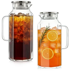 2 Pack 2 Liters/68 oz Octagon Glass Water Pitcher with Lid and Spout, Water Pitchers with Handle for Fridge, Borosilicate Glass Carafe for Hot/Cold Drink, Extra Large Jug for Iced Tea, Coffee. 2 Pack 2 Liters/68 oz Octagon Glass Water Pitcher with Lid and Spout, Water Pitchers with Handle for Fridge, Borosilicate Glass Carafe for Hot/Cold Drink, Extra Large Jug for Iced Tea, Coffee.