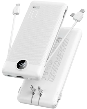 Portable Charger, Power Bank Built-in Cables and AC Wall Plug | USB C Power Bank 10000mAh Travel Essentials Phone Charger Compact External Battery Pack For Smart Phones, Tablets etc-White Portable Charger, Power Bank Built-in Cables and AC Wall Plug | USB C Power Bank 10000mAh Travel Essentials Phone Charger Compact External Battery Pack For Smart Phones, Tablets etc-White