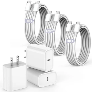 10FT Fast Charging Cord for iPhone 17 16e 15,3Pack Extra Long 10Foot USB C to Type C Charger Cable 20W USBC Charger Block Cube Super Quick Charging for iPhone 17 Air/17 16 15 Pro/Plus/Pro Max,iPad Pro 10FT Fast Charging Cord for iPhone 17 16e 15,3Pack Extra Long 10Foot USB C to Type C Charger Cable 20W USBC Charger Block Cube Super Quick Charging for iPhone 17 Air/17 16 15 Pro/Plus/Pro Max,iPad Pro