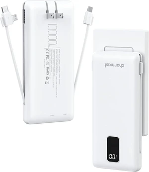 Portable Charger Power Bank Built in Cables,10000mAh Battery Pack | with AC Wall Plug,LED Display & 5 Outputs,Travel Camping Essentials Slim External Phone Charger for iPhone,Samsung,Android Portable Charger Power Bank Built in Cables,10000mAh Battery Pack | with AC Wall Plug,LED Display & 5 Outputs,Travel Camping Essentials Slim External Phone Charger for iPhone,Samsung,Android