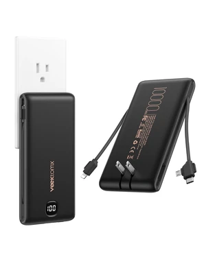 Portable Charger with Built-in Cables and AC Wall Plug, 10000mAh | Pocket-Size Travel Power Bank with USB-C and Micro-USB Cables for up to 4 Devices Including iPhone, iPad, Samsung, jet black Portable Charger with Built-in Cables and AC Wall Plug, 10000mAh | Pocket-Size Travel Power Bank with USB-C and Micro-USB Cables for up to 4 Devices Including iPhone, iPad, Samsung, jet black