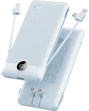 Portable Charger, Power Bank Built-in Cables and AC Wall Plug | USB C Power Bank 10000mAh, Travel Essentials Phone Charger Compact External Battery Pack For Smart Phones, Tablets etc-Blue Portable Charger, Power Bank Built-in Cables and AC Wall Plug | USB C Power Bank 10000mAh, Travel Essentials Phone Charger Compact External Battery Pack For Smart Phones, Tablets etc-Blue