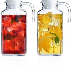 Glass Pitcher with Lid Set of 2 Glass Water Pitcher 55Oz Cold Carafe for Ice Tea, Water, Lemonade, Coffee Elegant and Modern Practical Spout Pitchers for Drinks Glass Pitcher with Lid Set of 2 Glass Water Pitcher 55Oz Cold Carafe for Ice Tea, Water, Lemonade, Coffee Elegant and Modern Practical Spout Pitchers for Drinks