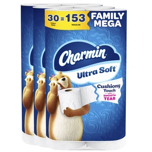 Ultra Soft Cushiony Touch Toilet Paper, 30 Family Mega = 153 Regular Rolls, 2-Ply, White Ultra Soft Cushiony Touch Toilet Paper, 30 Family Mega = 153 Regular Rolls, 2-Ply, White