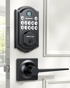Front Door Lock Set Keyless Entry with 2 Lever Handles, Keyless Entry Door Lock Deadbolt with Handle Set, Fingerprint & Digital Keypad Deadbolt for Front Door, Matte Black Front Door Lock Set Keyless Entry with 2 Lever Handles, Keyless Entry Door Lock Deadbolt with Handle Set, Fingerprint & Digital Keypad Deadbolt for Front Door, Matte Black