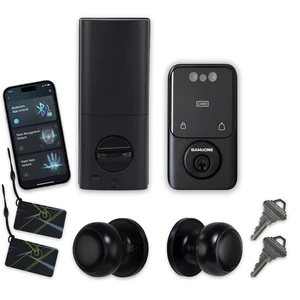Smart Deadbolt & Passage Knob Set, Face & Palm Vein Recognition | Bluetooth Tuya App, Keypad Passcode, IC Card, Mechanical Key, Auto-Lock, USB Emergency Power, Matte Black Smart Deadbolt & Passage Knob Set, Face & Palm Vein Recognition | Bluetooth Tuya App, Keypad Passcode, IC Card, Mechanical Key, Auto-Lock, USB Emergency Power, Matte Black