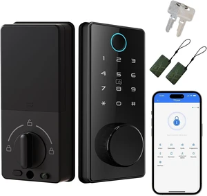 Fingerprint Door Lock, Keyless Entry Deadbolt Smart Lock for Front Door | Bluetooth Keypad Lock with App Control, IC Card & Key, Auto Lock Electric Deadbolt for Home Apartment Airbnb Fingerprint Door Lock, Keyless Entry Deadbolt Smart Lock for Front Door | Bluetooth Keypad Lock with App Control, IC Card & Key, Auto Lock Electric Deadbolt for Home Apartment Airbnb