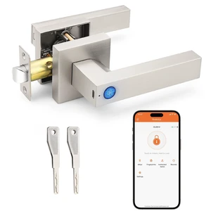 Smart Lock Keyless Entry Door Lock with Handle, Satin Nickel Smart Locks for Front Door Fingerprint Door Handle for Bedroom Bathroom, Electronic Biometric Digital WiFi APP Control Smart Lock Keyless Entry Door Lock with Handle, Satin Nickel Smart Locks for Front Door Fingerprint Door Handle for Bedroom Bathroom, Electronic Biometric Digital WiFi APP Control