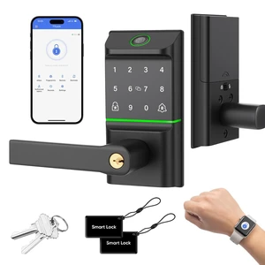 Keypad Smart Door Lock with Handle, Entry Deadbolt for Front Door | Smart Auto Lock Deadbolt with Phone/Watch App Control, Biometric Fingerprint Gate Handle with 7 Ways to Unlock Keypad Smart Door Lock with Handle, Entry Deadbolt for Front Door | Smart Auto Lock Deadbolt with Phone/Watch App Control, Biometric Fingerprint Gate Handle with 7 Ways to Unlock