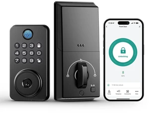 Fingerprint Door Lock with Handle, Smart Keyless Entry with App, Black Fingerprint Door Lock with Handle, Smart Keyless Entry with App, Black