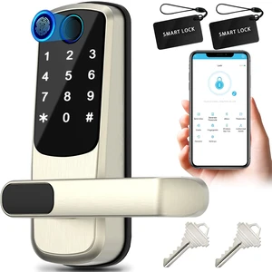 Smart Door Lock with Handle,Fingerprint Exterior Locks,Smart Locks for Front Door/Bedroom/Office,Electronic Digital Keypad Smart Lock,Auto Locked & App Control(Silver) Smart Door Lock with Handle,Fingerprint Exterior Locks,Smart Locks for Front Door/Bedroom/Office,Electronic Digital Keypad Smart Lock,Auto Locked & App Control(Silver)