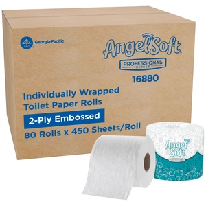Angel Soft Professional Series by Georgia-Pacific PRO 2-Ply Embossed Toilet Paper, White, Individually Wrapped, 450 Sheets Per Roll, 80 Toilet Tissue Rolls Per Case, 16880 Angel Soft Professional Series by Georgia-Pacific PRO 2-Ply Embossed Toilet Paper, White, Individually Wrapped, 450 Sheets Per Roll, 80 Toilet Tissue Rolls Per Case, 16880