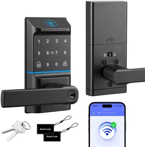 WiFi Smart Keypad Door Lock with Handle, 6 Ways Unlock with Doorbell Knob | Fingerprint Keyless Entry Front Door Deadbolt, Anti-Peep, Auto Lock, APP Remote Control for Home,Airbnb, Rental, DIY Install WiFi Smart Keypad Door Lock with Handle, 6 Ways Unlock with Doorbell Knob | Fingerprint Keyless Entry Front Door Deadbolt, Anti-Peep, Auto Lock, APP Remote Control for Home,Airbnb, Rental, DIY Install