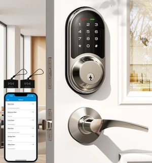 RZ06B Smart Lock for Front Door with 2 Lever Handle Set, Satin Nickel | 5 in 1 Keyless Entry, Electronic Digital Touchscreen Deadbolt, App Control, 250+ Codes, Auto-Lock, BHMA Certified RZ06B Smart Lock for Front Door with 2 Lever Handle Set, Satin Nickel | 5 in 1 Keyless Entry, Electronic Digital Touchscreen Deadbolt, App Control, 250+ Codes, Auto-Lock, BHMA Certified
