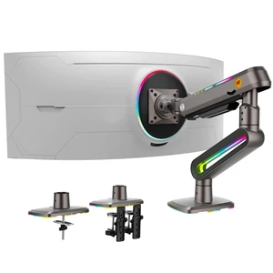 Gaming Monitor Arm for 32 to 60 Inches Screen, Load up to 20 kg, VESA 75/100, RGB-Light, Heavy Duty, Multi Angle Adjustable, Premium Aluminum, Long Arm Extension Grey Black Gaming Monitor Arm for 32 to 60 Inches Screen, Load up to 20 kg, VESA 75/100, RGB-Light, Heavy Duty, Multi Angle Adjustable, Premium Aluminum, Long Arm Extension Grey Black