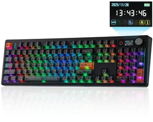 TH108 V2 PRO Full Size Mechanical Keyboard with Screen&Knob | 10000mAh, BT/2.4Ghz, Mac Modifier PBT Keycap, RGB, Gasket, Wireless Gaming Keyboard for Mac/PC (Black, Creamy Jade) TH108 V2 PRO Full Size Mechanical Keyboard with Screen&Knob | 10000mAh, BT/2.4Ghz, Mac Modifier PBT Keycap, RGB, Gasket, Wireless Gaming Keyboard for Mac/PC (Black, Creamy Jade)