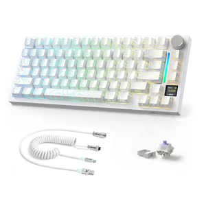 SHARK X820Ultra RGB Wireless Mechanical Gaming Keyboard with Display | 2.4G/BT/Wired,Side Print PBT Keycap,Hot Swappable,Media Knob,75% TKL,Gasket,QMK Web Driver,Gift Switch-White Contour SHARK X820Ultra RGB Wireless Mechanical Gaming Keyboard with Display | 2.4G/BT/Wired,Side Print PBT Keycap,Hot Swappable,Media Knob,75% TKL,Gasket,QMK Web Driver,Gift Switch-White Contour