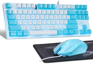 Blue Keyboard and Mouse Combo, 87 Keys TKL USB Wired LED Light Up Backlit Keyboard, 800-3200 DPI RGB Mouse, Blue Mouse and Keyboard Combo for PS4 PS5 PC Laptop Mac Computers, Main White Blue Keyboard and Mouse Combo, 87 Keys TKL USB Wired LED Light Up Backlit Keyboard, 800-3200 DPI RGB Mouse, Blue Mouse and Keyboard Combo for PS4 PS5 PC Laptop Mac Computers, Main White