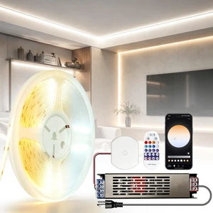 24V CCT COB LED Strip Light 32.8FT Kit, 2700K-6500K Cuttable with Alexa | COB LED Dimmable CRI 93+ 4W+/FT LED Tape Lights with Power Supply for Bedroom Kitchen Cabinet Living Room Ceiling 24V CCT COB LED Strip Light 32.8FT Kit, 2700K-6500K Cuttable with Alexa | COB LED Dimmable CRI 93+ 4W+/FT LED Tape Lights with Power Supply for Bedroom Kitchen Cabinet Living Room Ceiling